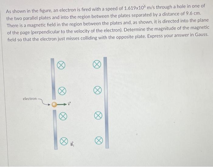 As Shown In The Figure An Electron Is Fired With A Speed Of 1 619x106 M S Through A Hole In One Of The Two Parallel Pla 1