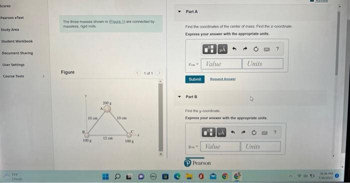 Pearson Etext Study Area Student Workbook Document Sharing User Settings Course Tools 119 The Three Masses Shown In Eig 1