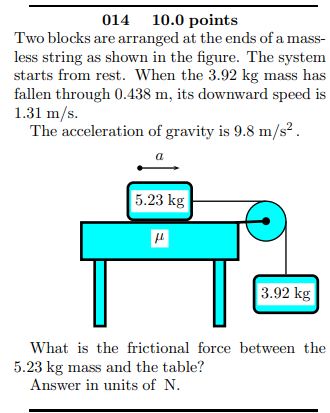 014 10 0 Points Two Blocks Are Arranged At The Ends Of A Mass Less String As Shown In The Figure The System Starts Fro 1