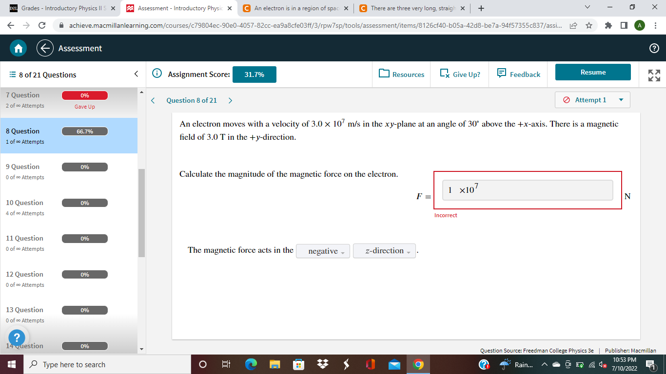 D21 Grades Introductory Physics Ii S X C Assessment 7 Question 2 Of Attempts 8 Of 21 Questions 8 Question 1 Of 1