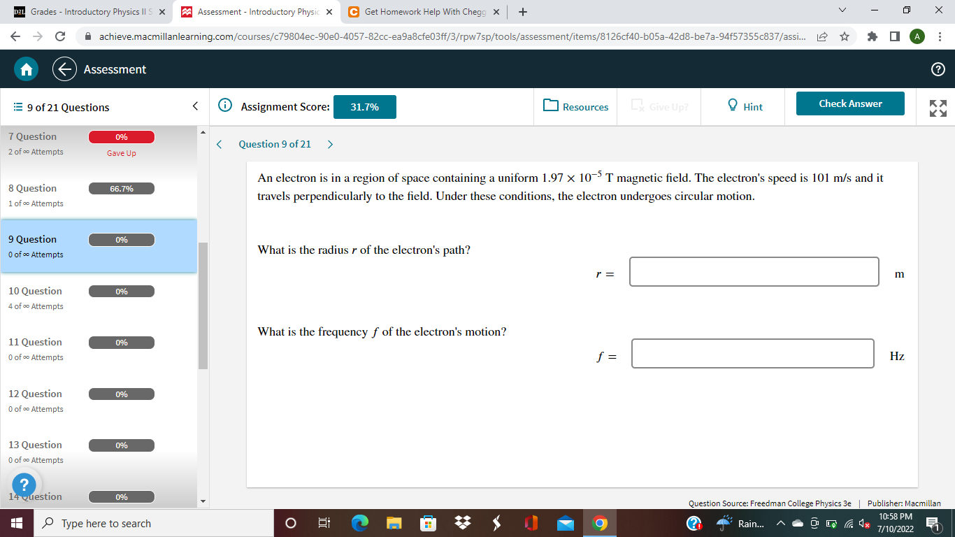 D21 Grades Introductory Physics Ii S X C Assessment 7 Question 2 Of Attempts 9 Of 21 Questions 8 Question 1 Of 1