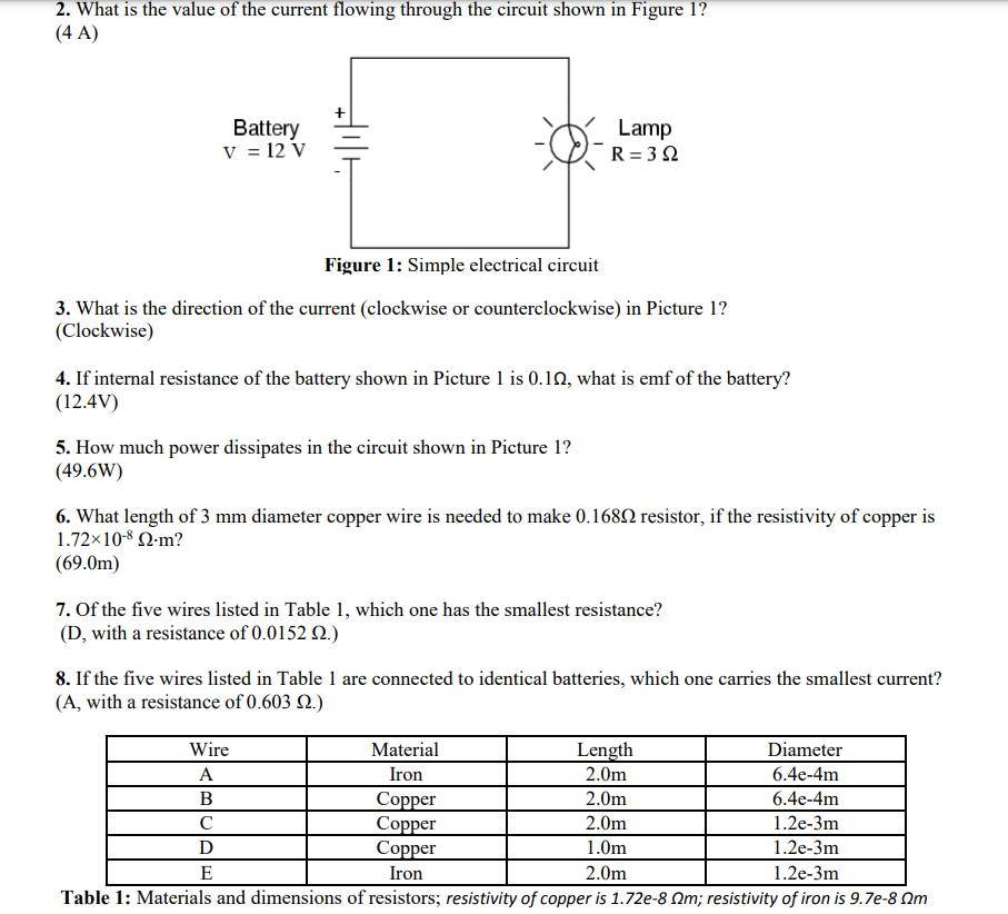 2 What Is The Value Of The Current Flowing Through The Circuit Shown In Figure 1 4 A Battery V 12 V 4 Figure 1 1