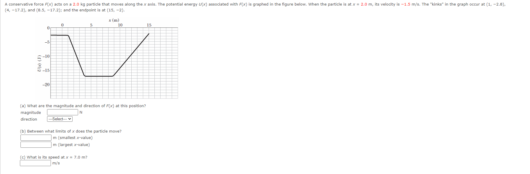A Conservative Force F X Acts On A 2 0 Kg Particle That Moves Along The X Axis The Potential Energy U X Associated Wi 1