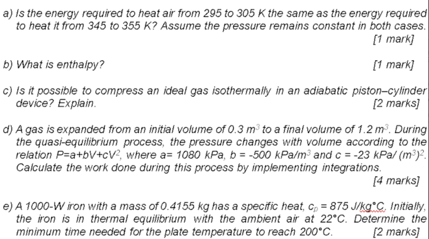 A Is The Energy Required To Heat Air From 295 To 305 K The Same As The Energy Required To Heat It From 345 To 355 K As 1