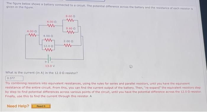The Figure Below Shows A Battery Connected To A Circuit The Potential Difference Across The Battery And The Resistance 1
