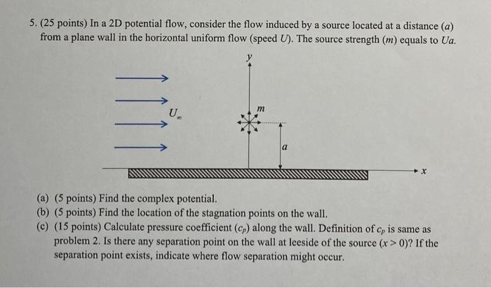 5 25 Points In A 2d Potential Flow Consider The Flow Induced By A Source Located At A Distance A From A Plane Wall 1