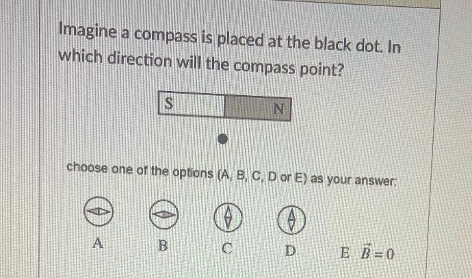 Imagine A Compass Is Placed At The Black Dot In Which Direction Will The Compass Point S A O Choose One Of The Options 1