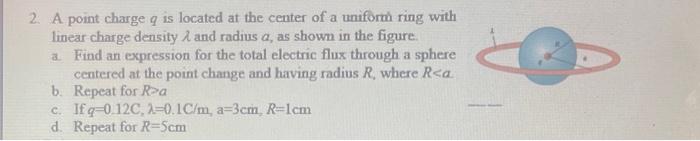 2 A Point Charge Q Is Located At The Center Of A Uniform Ring With Linear Charge Density A And Radius A As Shown In Th 1