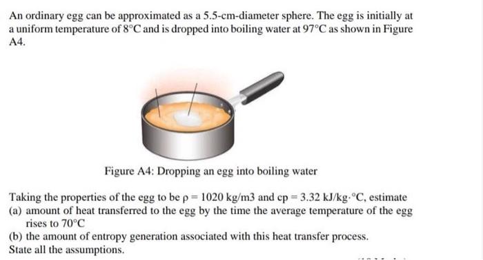 An Ordinary Egg Can Be Approximated As A 5 5 Cm Diameter Sphere The Egg Is Initially At A Uniform Temperature Of 8 C An 1