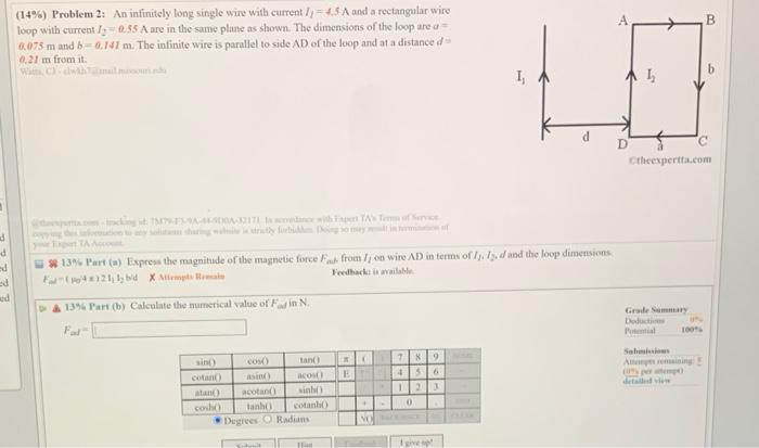 Is Sted Beted Leted Leted Pleted Pleted Pm 14 Problem 2 An Infinitely Long Single Wire With Current 4 5 A And A Re 2