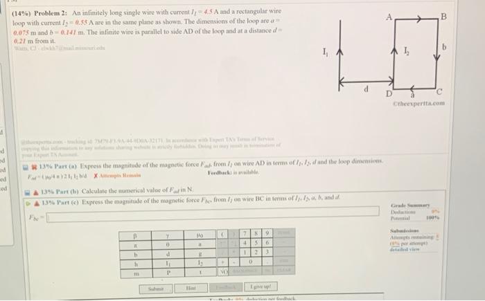 Is Sted Beted Leted Leted Pleted Pleted Pm 14 Problem 2 An Infinitely Long Single Wire With Current 4 5 A And A Re 3