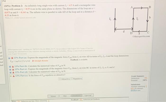 Is Sted Beted Leted Leted Pleted Pleted Pm 14 Problem 2 An Infinitely Long Single Wire With Current 4 5 A And A Re 5