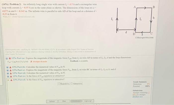 Is Sted Beted Leted Leted Pleted Pleted Pm 14 Problem 2 An Infinitely Long Single Wire With Current 4 5 A And A Re 6