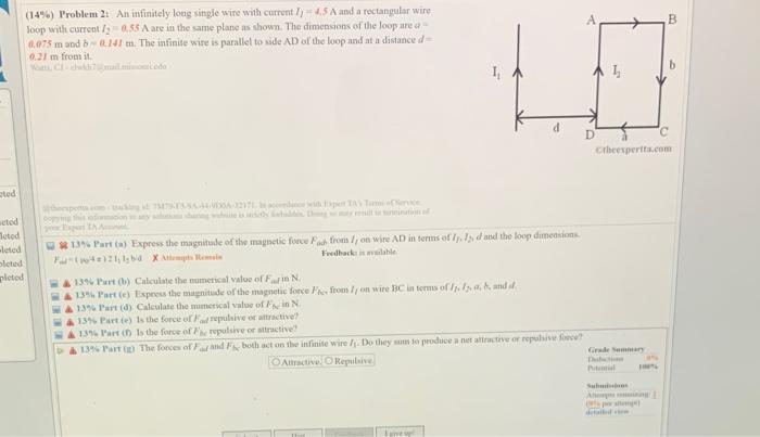 Is Sted Beted Leted Leted Pleted Pleted Pm 14 Problem 2 An Infinitely Long Single Wire With Current 4 5 A And A Re 7