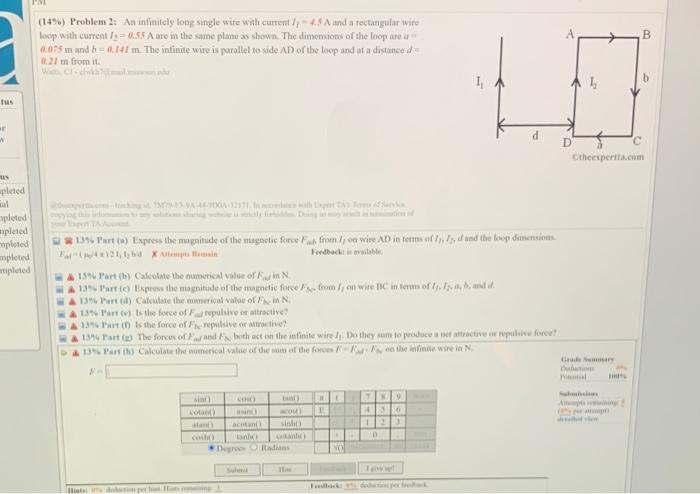 Is Sted Beted Leted Leted Pleted Pleted Pm 14 Problem 2 An Infinitely Long Single Wire With Current 4 5 A And A Re 8
