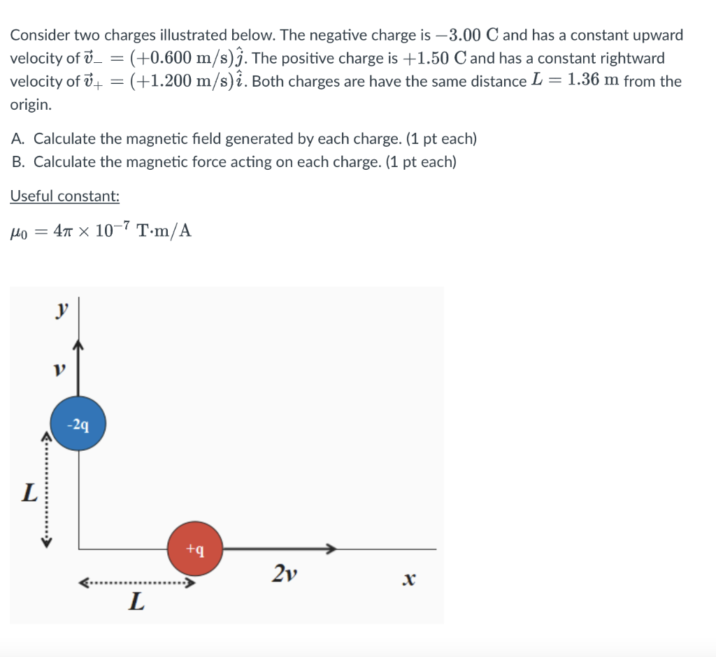 Consider Two Charges Illustrated Below The Negative Charge Is 3 00 C And Has A Constant Upward Velocity Of 0 600 M 1