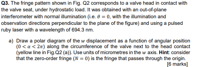 Q3 The Fringe Pattern Shown In Fig Q2 Corresponds To A Valve Head In Contact With The Valve Seat Under Hydrostatic Lo 1