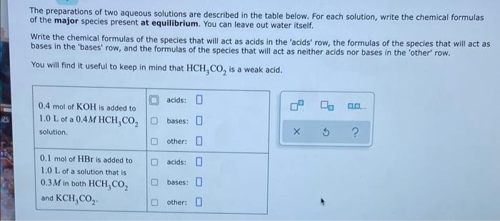 25 The Preparations Of Two Aqueous Solutions Are Described In The Table Below For Each Solution Write The Chemical For 1
