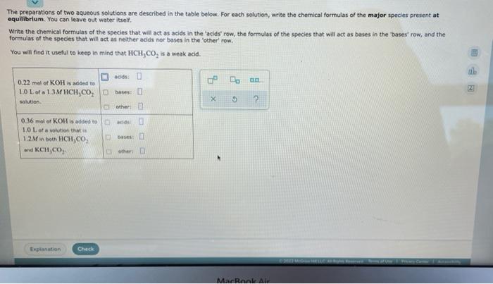 The Preparations Of Two Aqueous Solutions Are Described In The Table Below For Each Solution Write The Chemical Formul 1