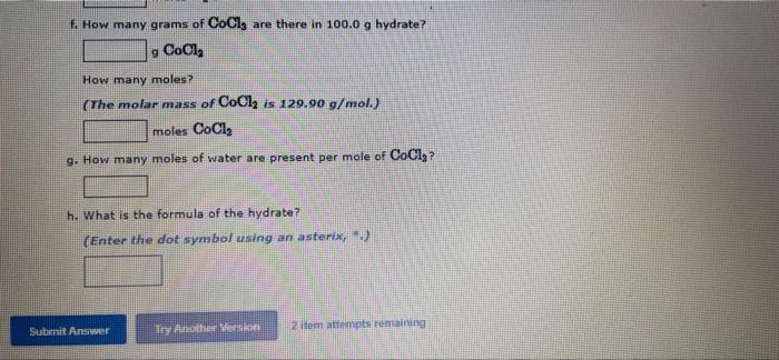 Ang A Sample Of A Cobalt Ii Chloride Hydrate She Ghs The She Then Hears The Crucible To Drive Off The Water Of Hydroon 4