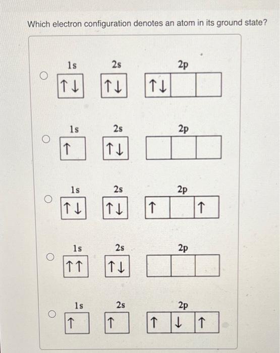 Which Electron Configuration Denotes An Atom In Its Ground State 1s 1s 1s 1s 1s 2s 2s 2 2s T 2s 1