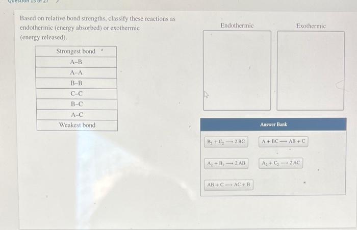 Based On Relative Bond Strengths Classify These Reactions As Endothermic Energy Absorbed Or Exothermic Energy Releas 1