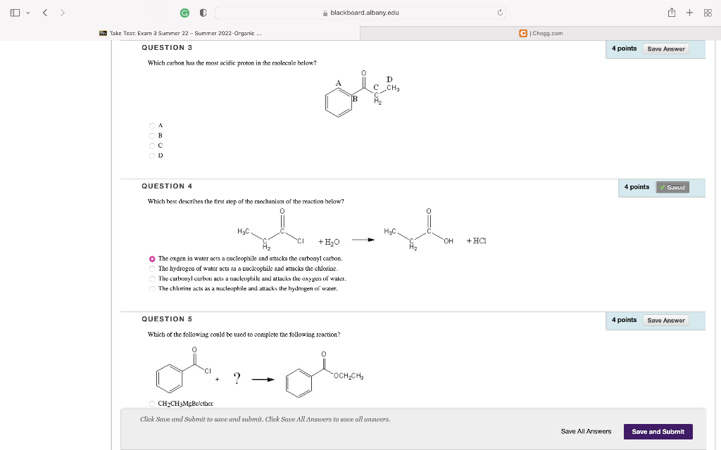 G 0 Take Test Exam 3 Summer 22 Summer 2022 Organic Question 3 Which Carbon Has The Most Acidic Proton In The Molec 1