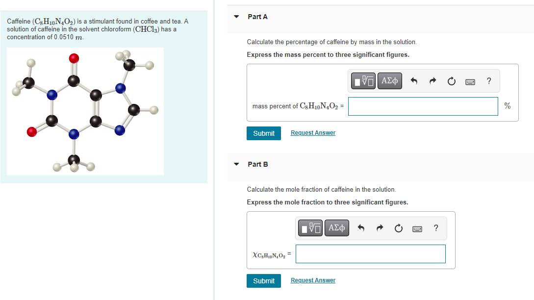 Caffeine C8h10n4o Is A Stimulant Found In Coffee And Tea A Solution Of Caffeine In The Solvent Chloroform Chc13 Ha 1