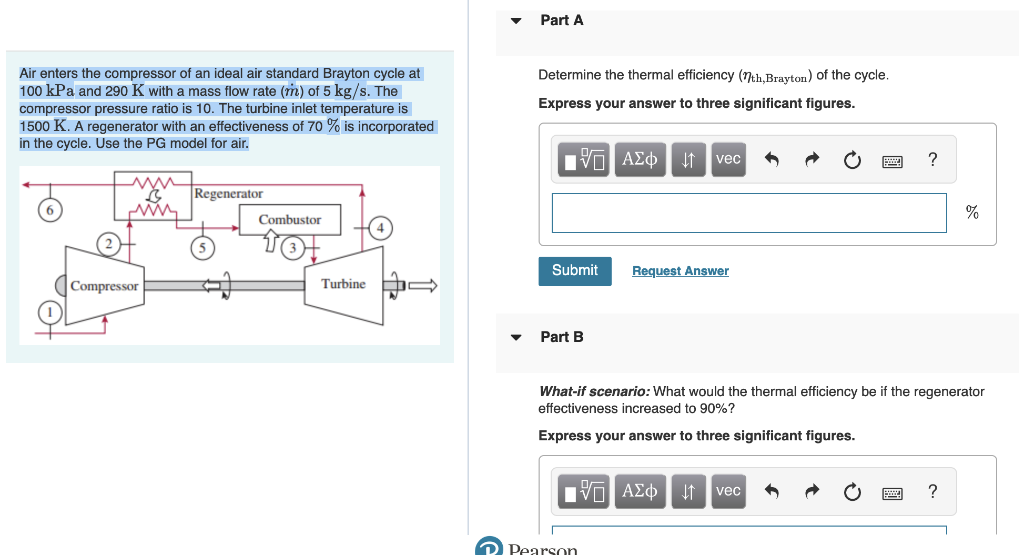 Part A Air Enters The Compressor Of An Ideal Air Standard Brayton Cycle At 100 Kpa And 290 K With A Mass Flow Rate M O 1