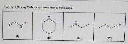 Rank The Following Carbocations From Least To Most Stable 1 11 Iii Iv 1