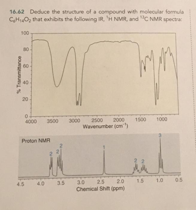 16 62 Deduce The Structure Of A Compound With Molecular Formula C6h 402 That Exhibits The Following Ir H Nmr And 3c N 1