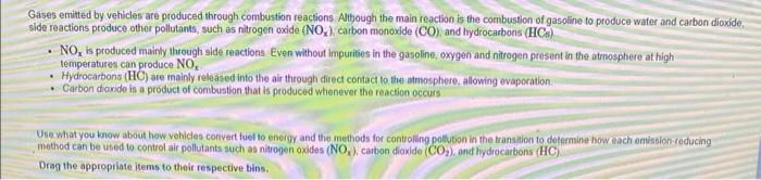 Gases Emitted By Vehicles Are Produced Through Combustion Reactions Although The Main Reaction Is The Combustion Of Gas 1