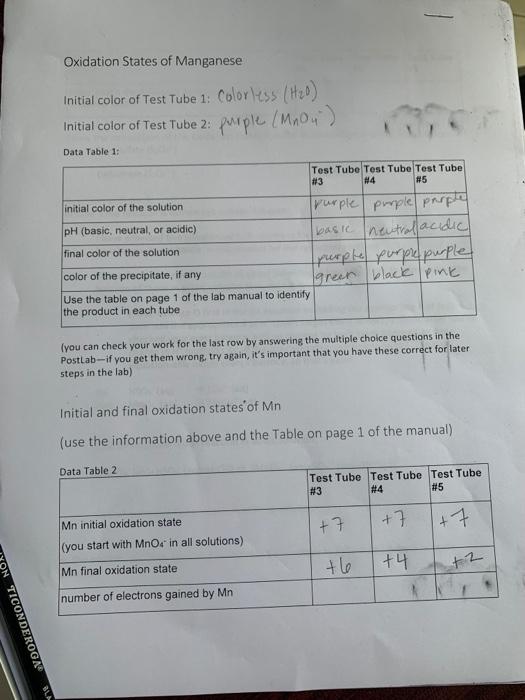 For Tube 5 You Ll Be Given The Oxidation Reaction And Asked To Provide The Overall Balanced Equation The Reduction React 3
