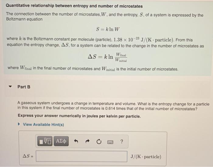 Quantitative Relationship Between Entropy And Number Of Microstates The Connection Between The Number Of Microstates W 1