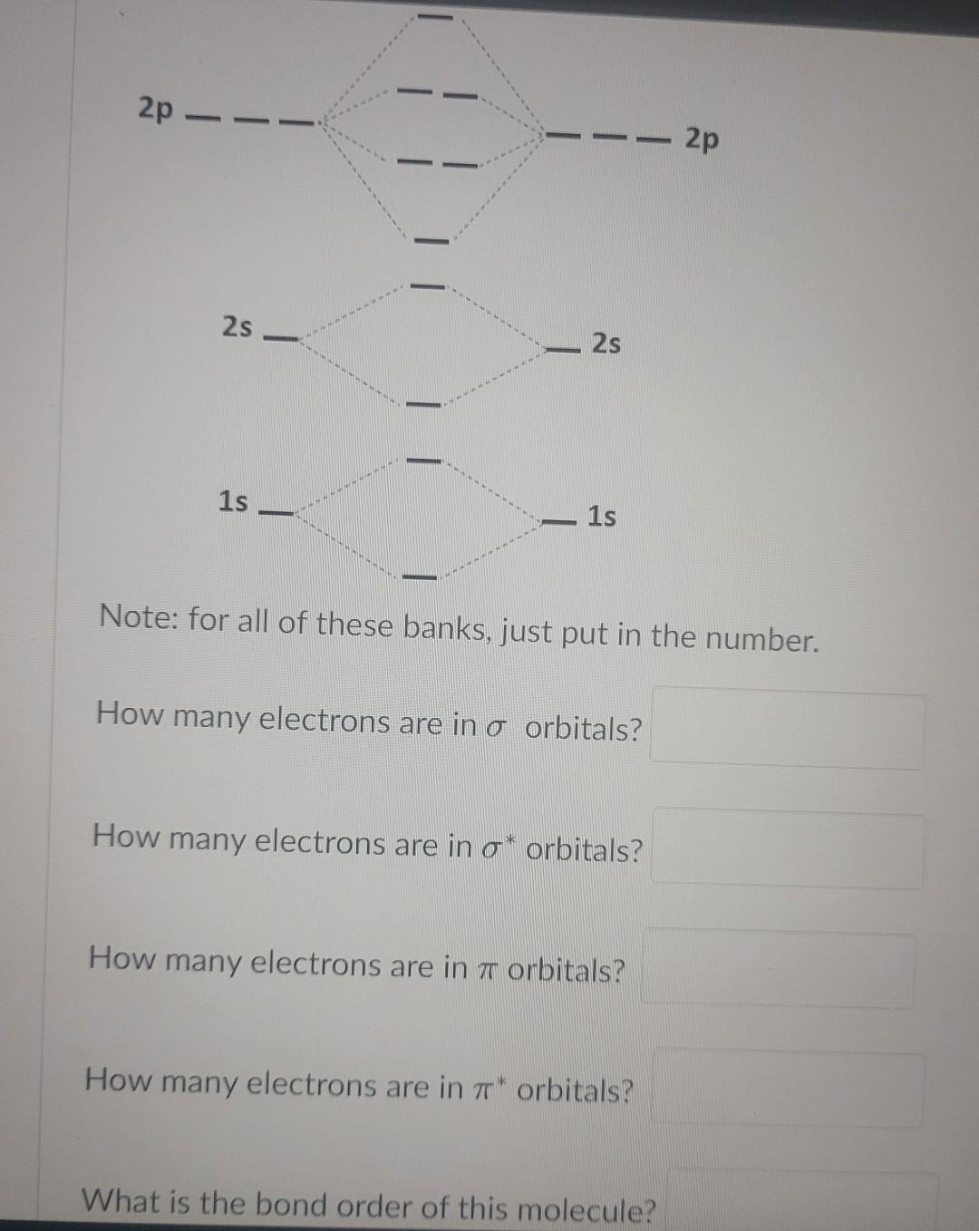 2p 2s 1s 2s 1s Note For All Of These Banks Just Put In The Number How Many Electrons Are In O Orbitals How Many Ele 1