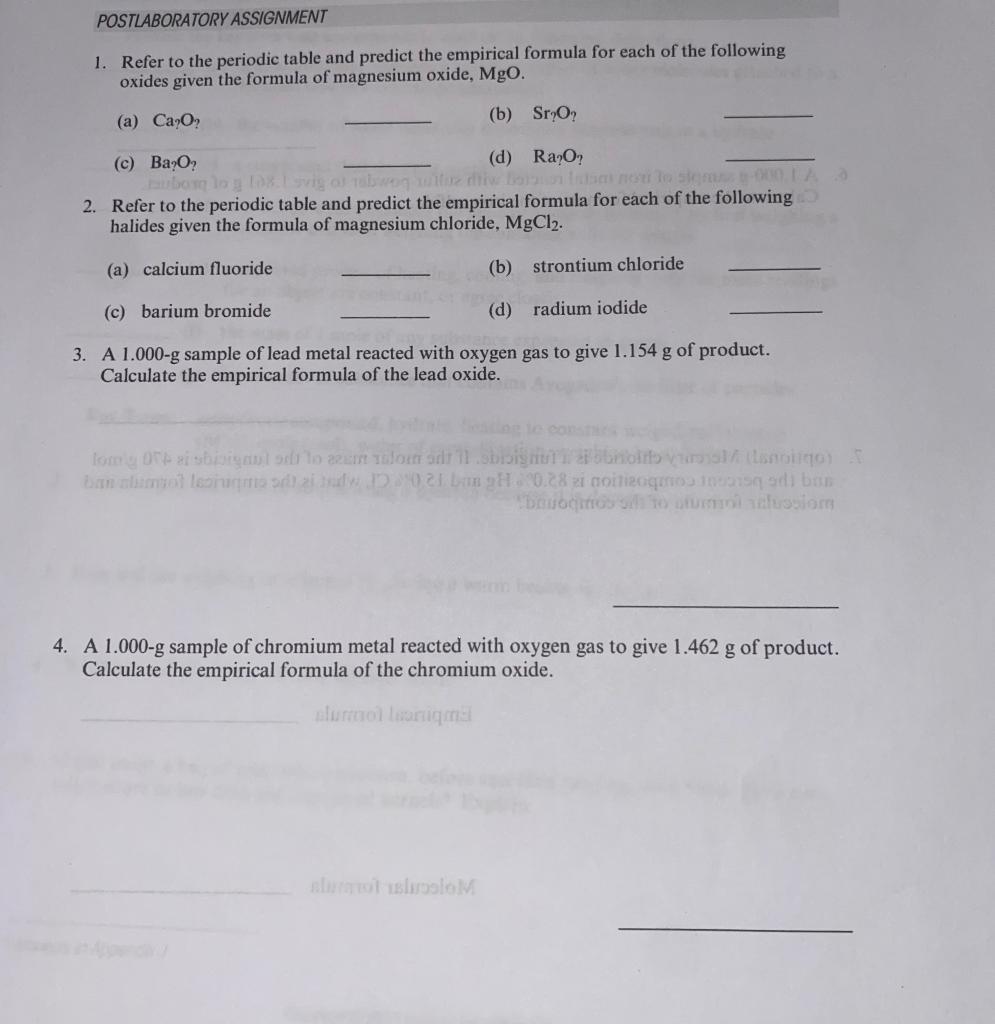 Data Table A Empirical Formula Of Magnesium Oxide Mass Of Crucible And Cover Magnesium Metal 41 2178 Before Heatin 2