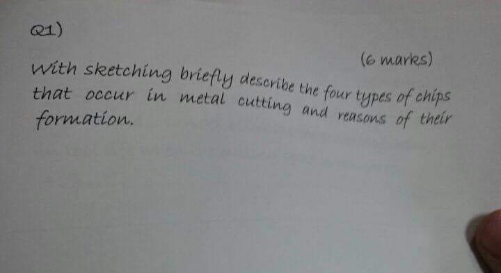 Qi 6 Marks With Sketching Briefly Describe The Four Types Of Chips That Occur In Metal Cutting And Reasons Of Their F 1