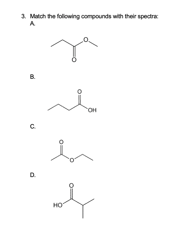 3 Match The Following Compounds With Their Spectra A B C D Oh Of Ho 5 10 10 8 3 4 6 Ppm Ppm Ppm 2 3 Ppm 4 24 2 Ul 1