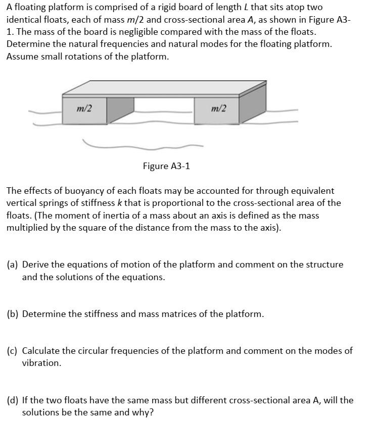 A Floating Platform Is Comprised Of A Rigid Board Of Length L That Sits Atop Two Identical Floats Each Of Mass M 2 And 1