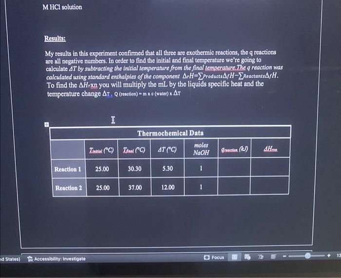 M Hcl Solution Results My Results In This Experiment Confirmed That All Three Are Exothermic Reactions The Q Reactions 1