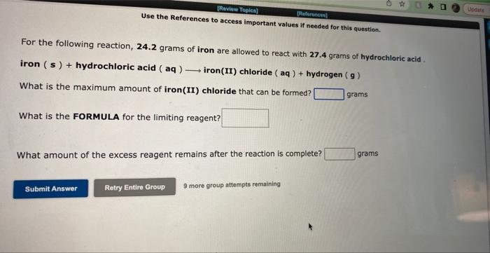 Review Topics References Use The References To Access Important Values If Needed For This Question For The Following 1