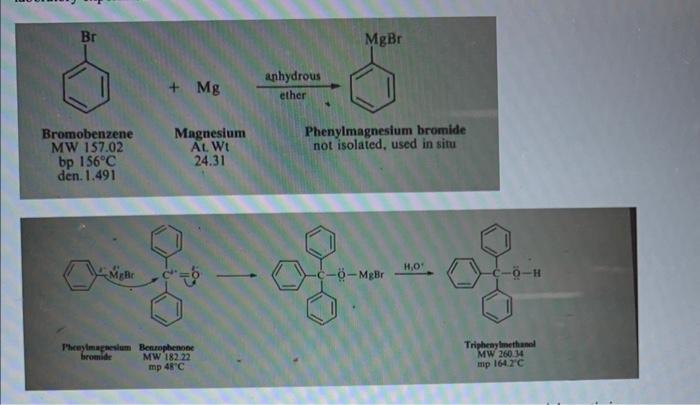 Magnesium Powder Bromobenzene In Veil Benzophenone In Veil Weight Of Crystals Melting Point Of Crystals The Percent 2