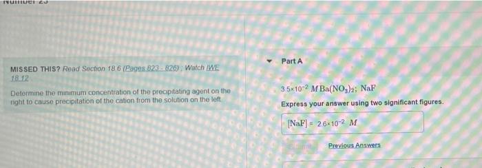 Number 20 Missed This Read Section 18 6 Pages 823 826 Watch We 18 12 Determine The Minimum Concentration Of The Prec 1