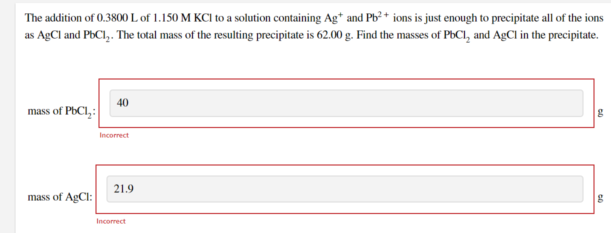 The Addition Of 0 3800 L Of 1 150 M Kcl To A Solution Containing Ag And Pb Ions Is Just Enough To Precipitate All Of 1