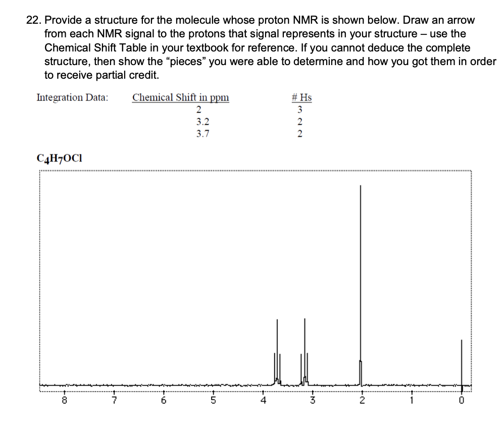22 Provide A Structure For The Molecule Whose Proton Nmr Is Shown Below Draw An Arrow From Each Nmr Signal To The Prot 1