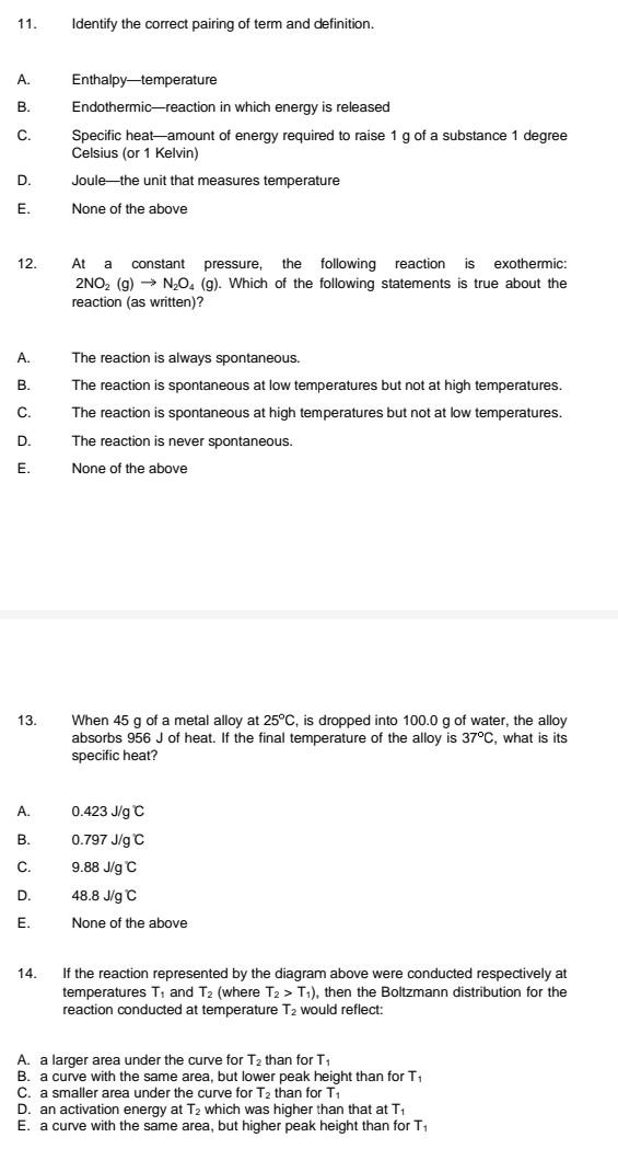 11 A B C D E 12 A B C D E 13 A B C D E 14 Identify The Correct Pairing Of Term And Definition Enthal 1