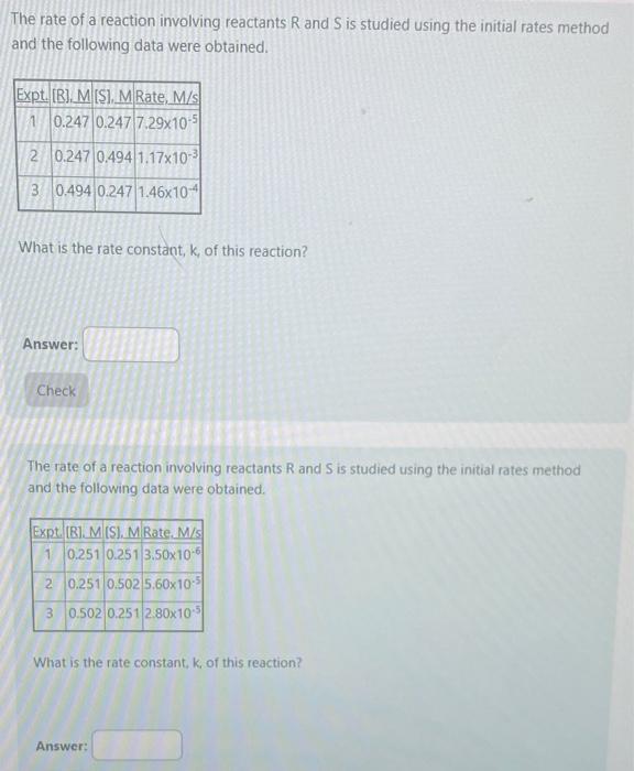 The Rate Of A Reaction Involving Reactants R And S Is Studied Using The Initial Rates Method And The Following Data Were 1