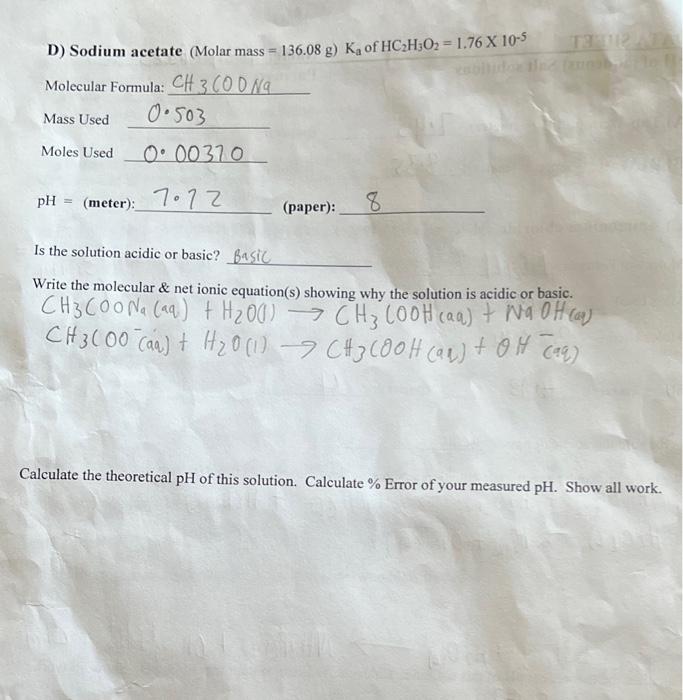 D Sodium Acetate Molar Mass 136 08 G K Of Hc H5o2 1 76 X 10 5 Molecular Formula Ch 3 Cod Ng 0 503 0 00370 7072 M 1