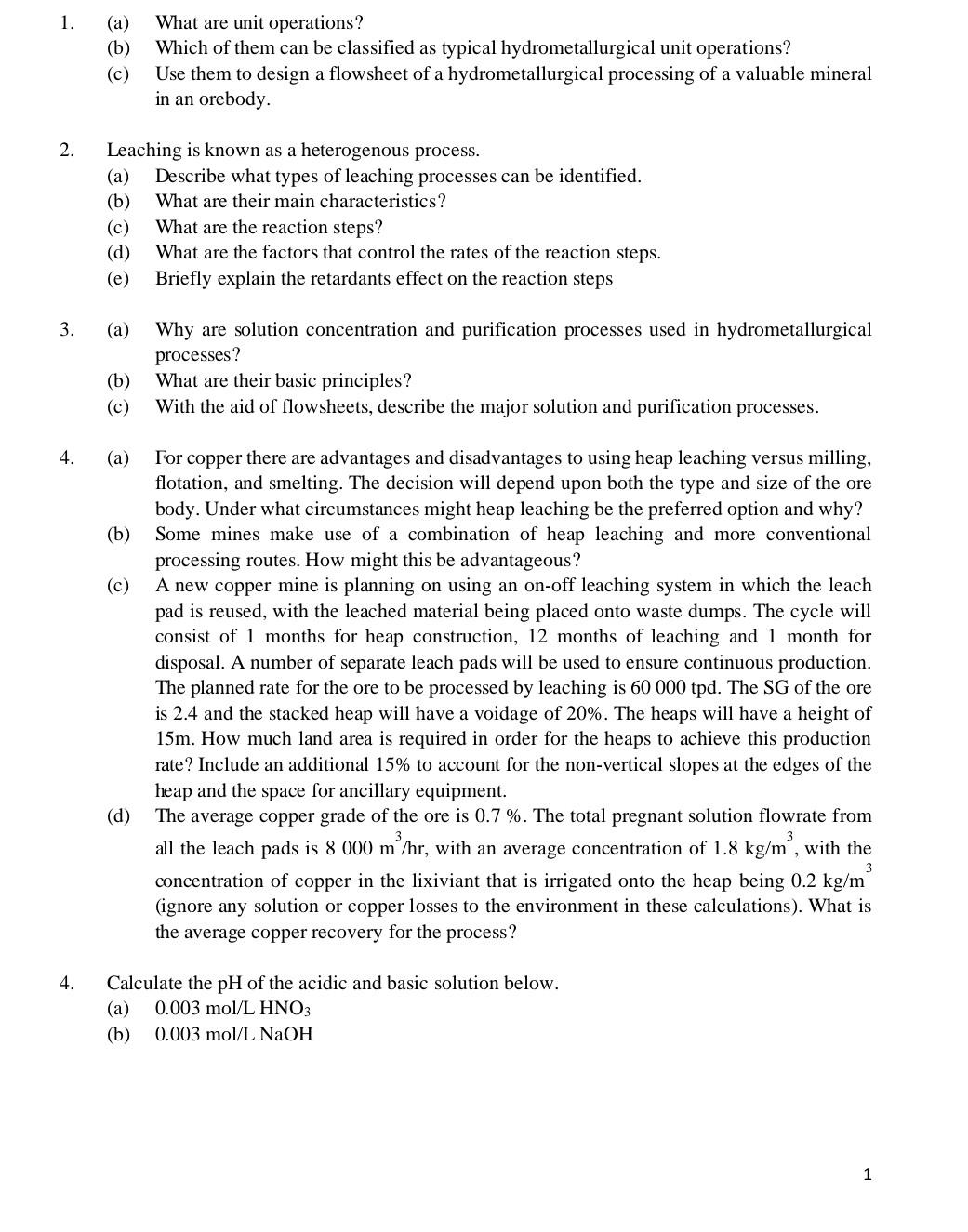 1 2 3 4 4 A B C Leaching Is Known As A Heterogenous Process A Describe What Types Of Leaching Processes Ca 1