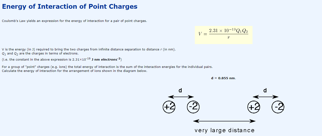 Energy Of Interaction Of Point Charges Coulomb S Law Yields An Expression For The Energy Of Interaction For A Pair Of Po 1